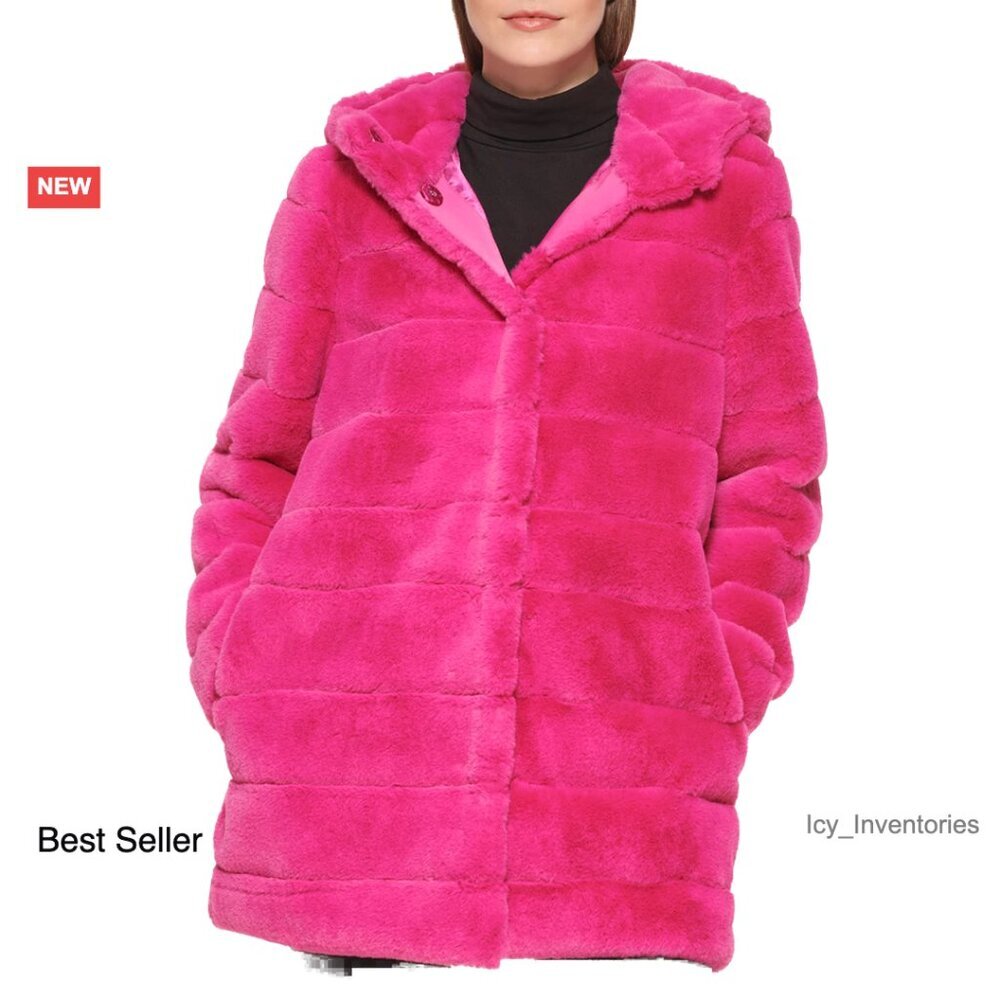 Faux Fur Jacket Classic Mink Style Hooded Chic Elegant Outerwear Cozy Winter